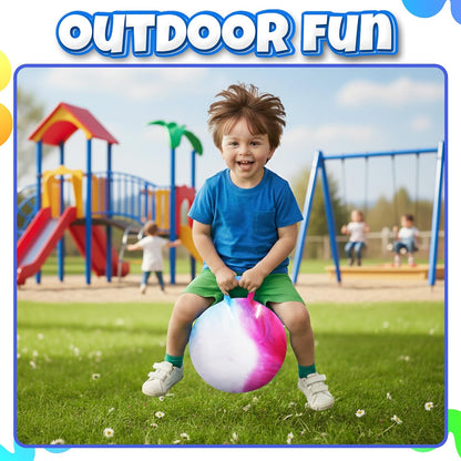 20 Inch Hopper Ball with Handle for Kids (50cm) Hippity Hop Jumping Ball | Marble Green & Yellow Bouncy Ball with Hand Pump for Sit & Spin, Active Play, Balance, Exercise & Outdoor Fun