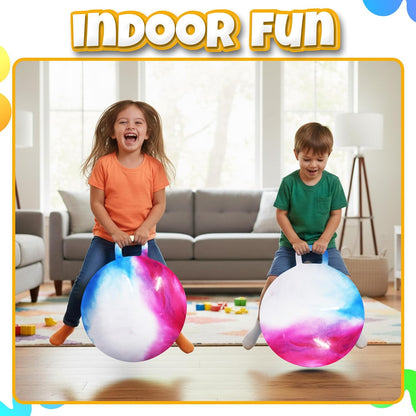 20 Inch Hopper Ball with Handle for Kids (50cm) Hippity Hop Jumping Ball | Marble Green & Yellow Bouncy Ball with Hand Pump for Sit & Spin, Active Play, Balance, Exercise & Outdoor Fun