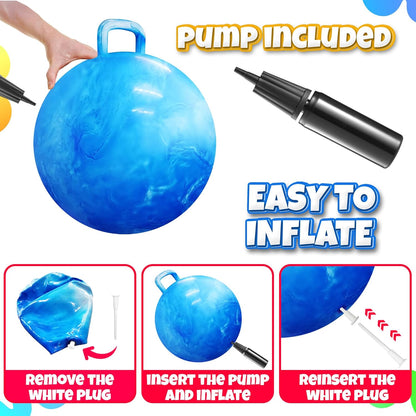 20 Inch Hopper Ball with Handle for Kids (50cm) Hippity Hop Jumping Ball | Marble Green & Yellow Bouncy Ball with Hand Pump for Sit & Spin, Active Play, Balance, Exercise & Outdoor Fun