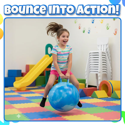 20 Inch Hopper Ball with Handle for Kids (50cm) Hippity Hop Jumping Ball | Marble Green & Yellow Bouncy Ball with Hand Pump for Sit & Spin, Active Play, Balance, Exercise & Outdoor Fun