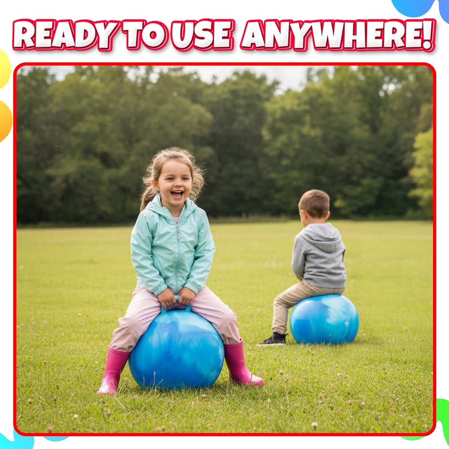 20 Inch Hopper Ball with Handle for Kids (50cm) Hippity Hop Jumping Ball | Marble Green & Yellow Bouncy Ball with Hand Pump for Sit & Spin, Active Play, Balance, Exercise & Outdoor Fun