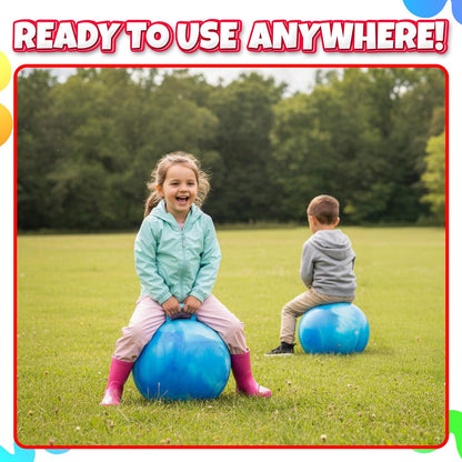 20 Inch Hopper Ball with Handle for Kids (50cm) Hippity Hop Jumping Ball | Marble Green & Yellow Bouncy Ball with Hand Pump for Sit & Spin, Active Play, Balance, Exercise & Outdoor Fun