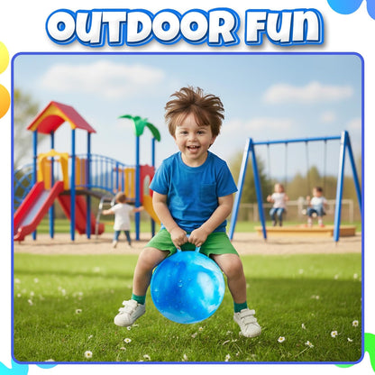 20 Inch Hopper Ball with Handle for Kids (50cm) Hippity Hop Jumping Ball | Marble Green & Yellow Bouncy Ball with Hand Pump for Sit & Spin, Active Play, Balance, Exercise & Outdoor Fun