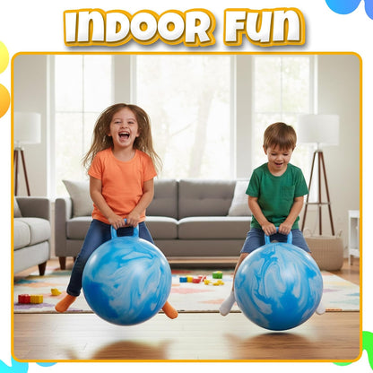 20 Inch Hopper Ball with Handle for Kids (50cm) Hippity Hop Jumping Ball | Marble Green & Yellow Bouncy Ball with Hand Pump for Sit & Spin, Active Play, Balance, Exercise & Outdoor Fun