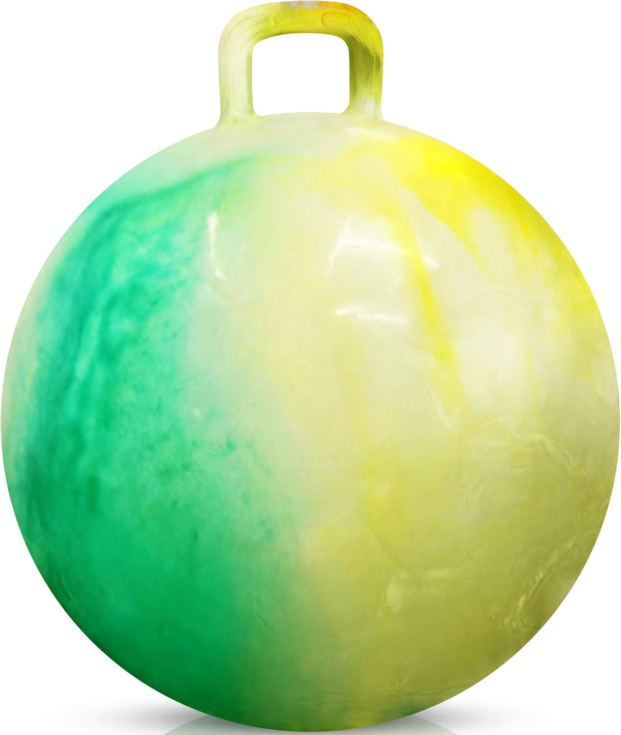 20 Inch Hopper Ball with Handle for Kids (50cm) Hippity Hop Jumping Ball | Marble Green & Yellow Bouncy Ball with Hand Pump for Sit & Spin, Active Play, Balance, Exercise & Outdoor Fun