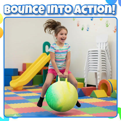 20 Inch Hopper Ball with Handle for Kids (50cm) Hippity Hop Jumping Ball | Marble Green & Yellow Bouncy Ball with Hand Pump for Sit & Spin, Active Play, Balance, Exercise & Outdoor Fun