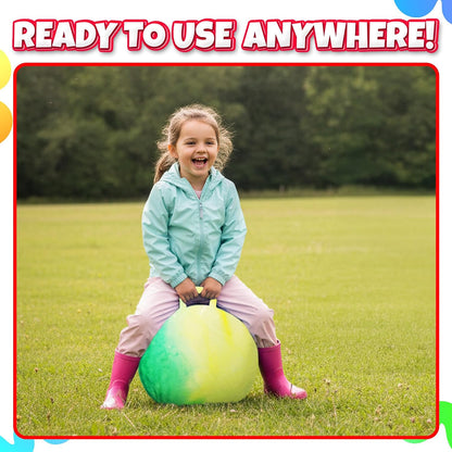 20 Inch Hopper Ball with Handle for Kids (50cm) Hippity Hop Jumping Ball | Marble Green & Yellow Bouncy Ball with Hand Pump for Sit & Spin, Active Play, Balance, Exercise & Outdoor Fun