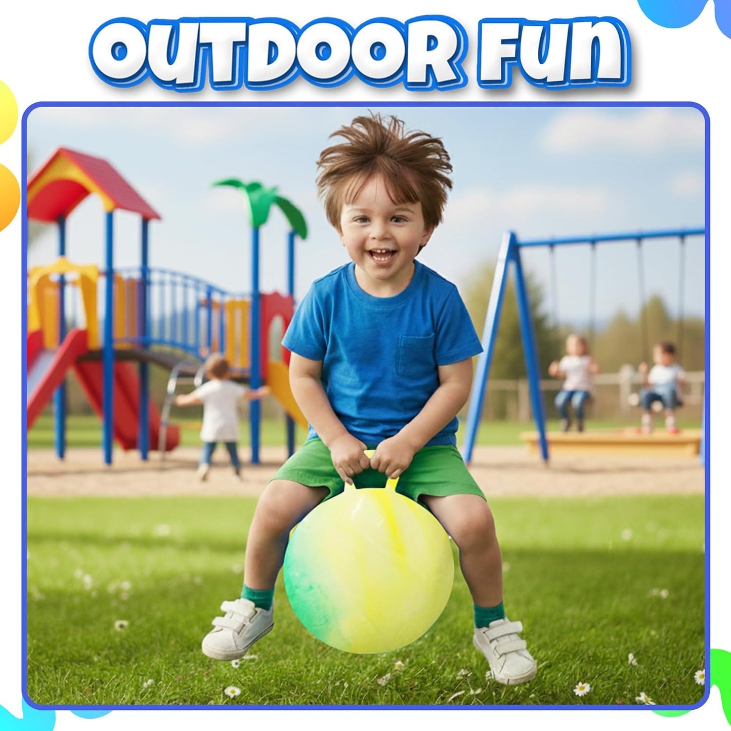 20 Inch Hopper Ball with Handle for Kids (50cm) Hippity Hop Jumping Ball | Marble Green & Yellow Bouncy Ball with Hand Pump for Sit & Spin, Active Play, Balance, Exercise & Outdoor Fun