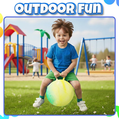 20 Inch Hopper Ball with Handle for Kids (50cm) Hippity Hop Jumping Ball | Marble Green & Yellow Bouncy Ball with Hand Pump for Sit & Spin, Active Play, Balance, Exercise & Outdoor Fun