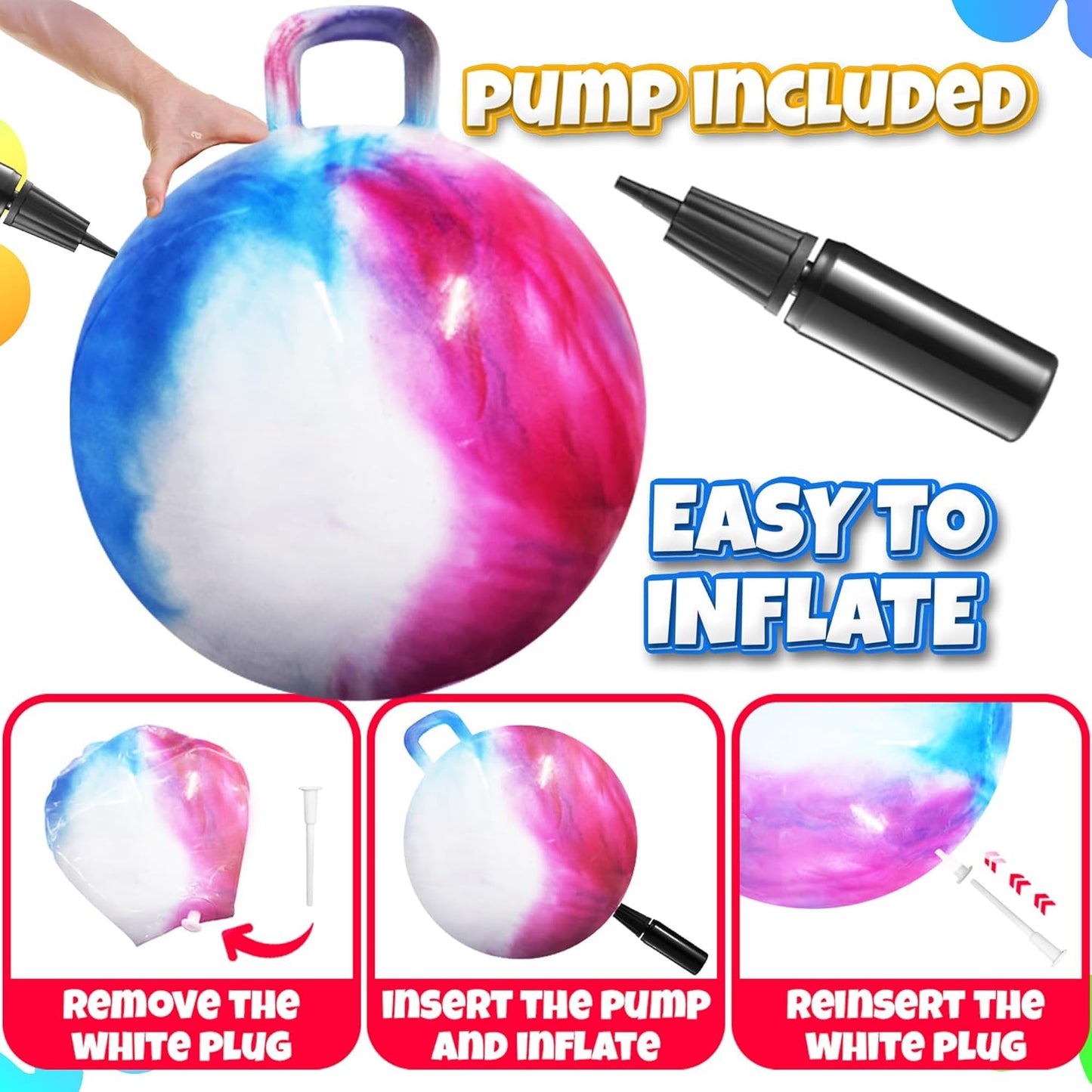20 Inch Hopper Ball with Handle for Kids (50cm) Hippity Hop Jumping Ball | Marble Green & Yellow Bouncy Ball with Hand Pump for Sit & Spin, Active Play, Balance, Exercise & Outdoor Fun