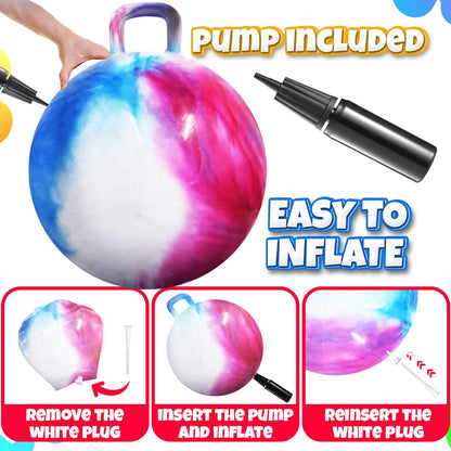 20 Inch Hopper Ball with Handle for Kids (50cm) Hippity Hop Jumping Ball | Marble Green & Yellow Bouncy Ball with Hand Pump for Sit & Spin, Active Play, Balance, Exercise & Outdoor Fun