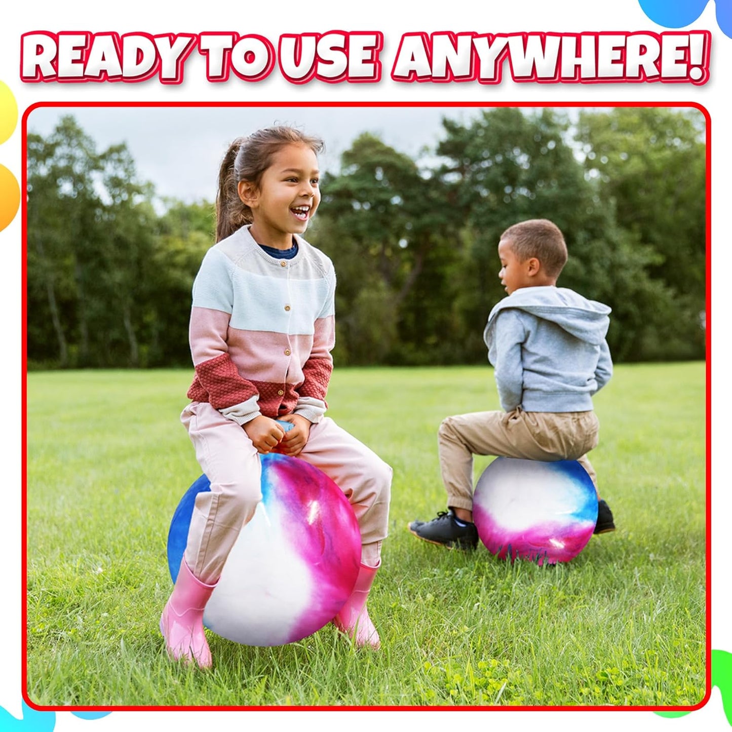 20 Inch Hopper Ball with Handle for Kids (50cm) Hippity Hop Jumping Ball | Marble Green & Yellow Bouncy Ball with Hand Pump for Sit & Spin, Active Play, Balance, Exercise & Outdoor Fun