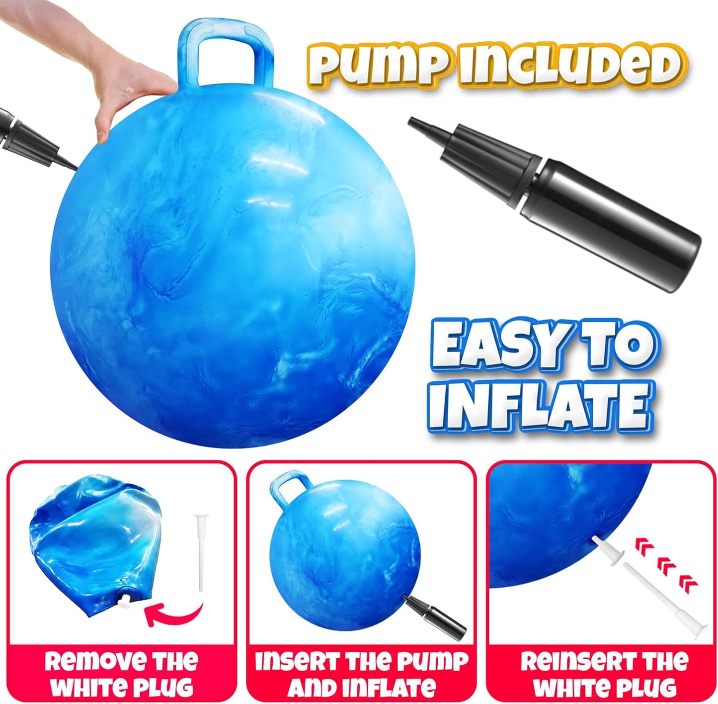 20 Inch Hopper Ball with Handle for Kids (50cm) Hippity Hop Jumping Ball | Marble Green & Yellow Bouncy Ball with Hand Pump for Sit & Spin, Active Play, Balance, Exercise & Outdoor Fun