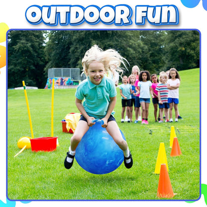 20 Inch Hopper Ball with Handle for Kids (50cm) Hippity Hop Jumping Ball | Marble Green & Yellow Bouncy Ball with Hand Pump for Sit & Spin, Active Play, Balance, Exercise & Outdoor Fun