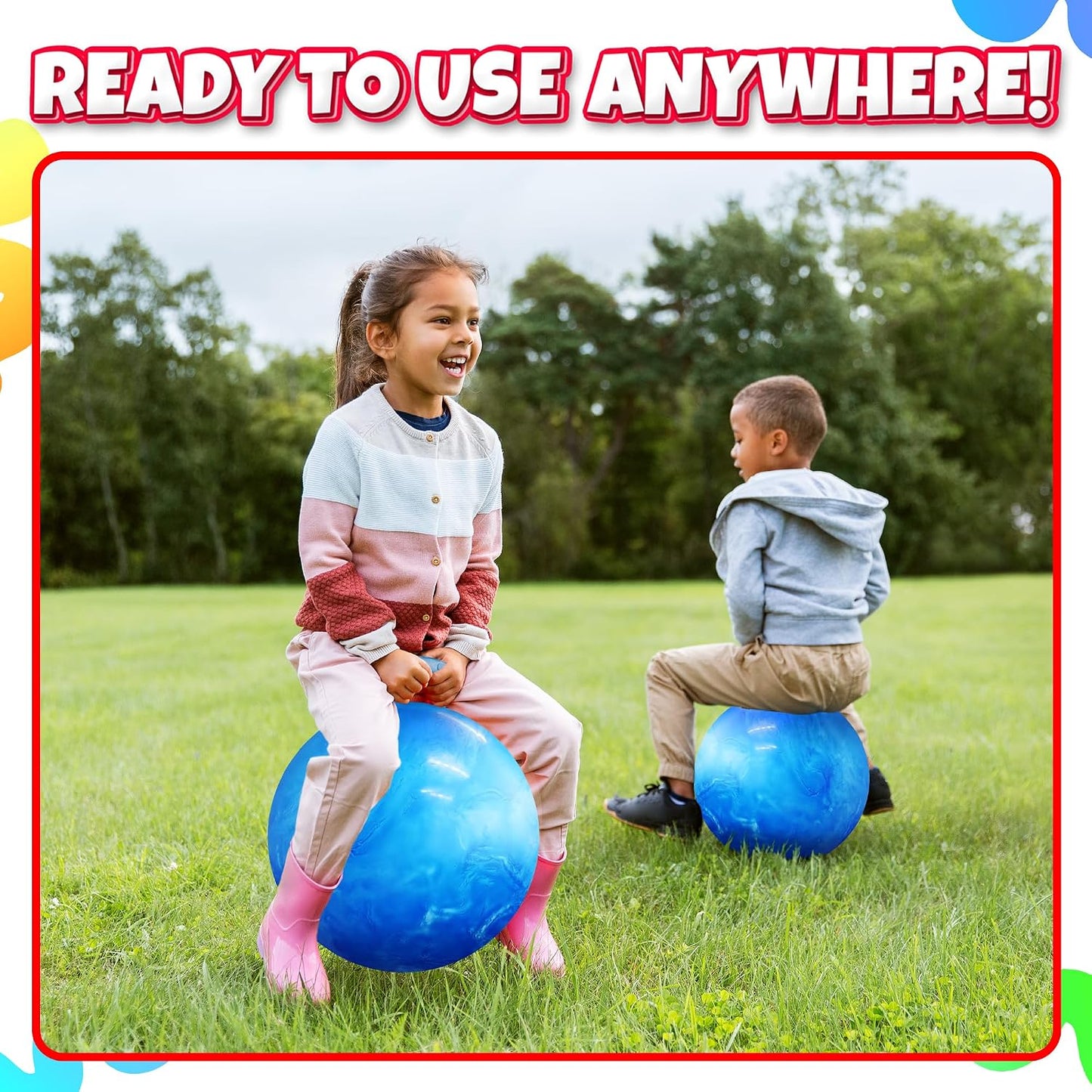 20 Inch Hopper Ball with Handle for Kids (50cm) Hippity Hop Jumping Ball | Marble Green & Yellow Bouncy Ball with Hand Pump for Sit & Spin, Active Play, Balance, Exercise & Outdoor Fun