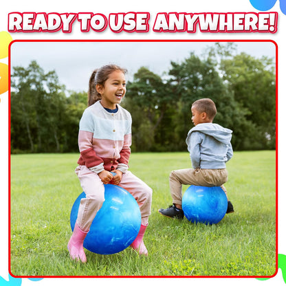 20 Inch Hopper Ball with Handle for Kids (50cm) Hippity Hop Jumping Ball | Marble Green & Yellow Bouncy Ball with Hand Pump for Sit & Spin, Active Play, Balance, Exercise & Outdoor Fun