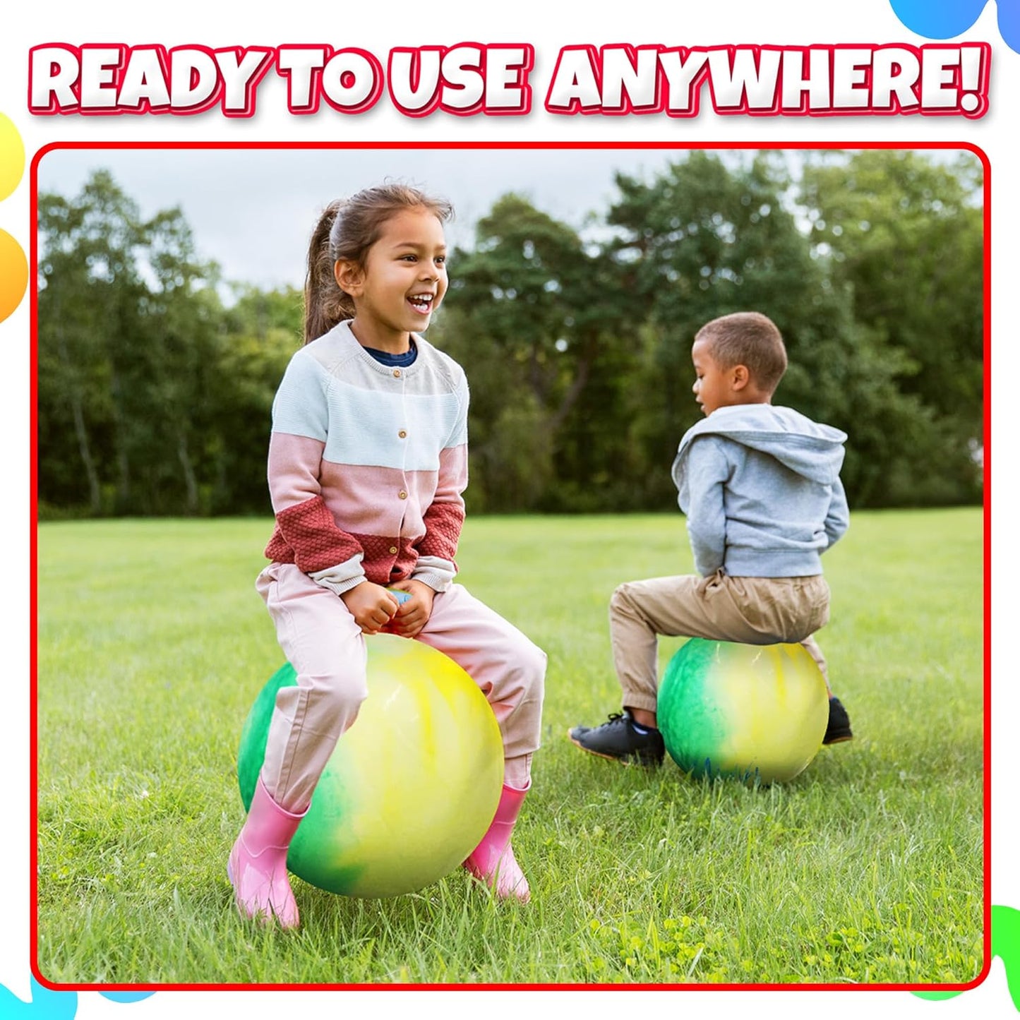 20 Inch Hopper Ball with Handle for Kids (50cm) Hippity Hop Jumping Ball | Marble Green & Yellow Bouncy Ball with Hand Pump for Sit & Spin, Active Play, Balance, Exercise & Outdoor Fun
