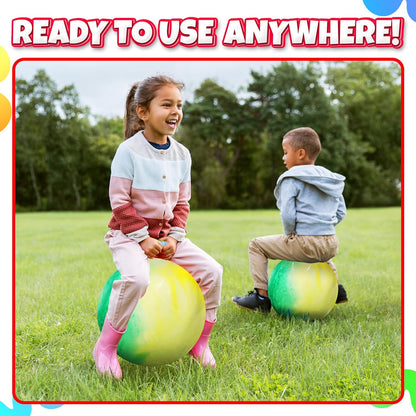 20 Inch Hopper Ball with Handle for Kids (50cm) Hippity Hop Jumping Ball | Marble Green & Yellow Bouncy Ball with Hand Pump for Sit & Spin, Active Play, Balance, Exercise & Outdoor Fun