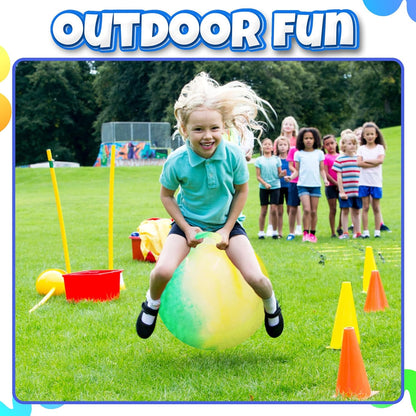 20 Inch Hopper Ball with Handle for Kids (50cm) Hippity Hop Jumping Ball | Marble Green & Yellow Bouncy Ball with Hand Pump for Sit & Spin, Active Play, Balance, Exercise & Outdoor Fun