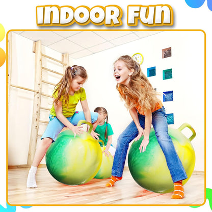 20 Inch Hopper Ball with Handle for Kids (50cm) Hippity Hop Jumping Ball | Marble Green & Yellow Bouncy Ball with Hand Pump for Sit & Spin, Active Play, Balance, Exercise & Outdoor Fun