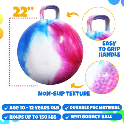 20 Inch Hopper Ball with Handle for Kids (50cm) Hippity Hop Jumping Ball | Marble Green & Yellow Bouncy Ball with Hand Pump for Sit & Spin, Active Play, Balance, Exercise & Outdoor Fun