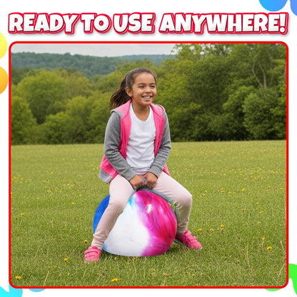 20 Inch Hopper Ball with Handle for Kids (50cm) Hippity Hop Jumping Ball | Marble Green & Yellow Bouncy Ball with Hand Pump for Sit & Spin, Active Play, Balance, Exercise & Outdoor Fun