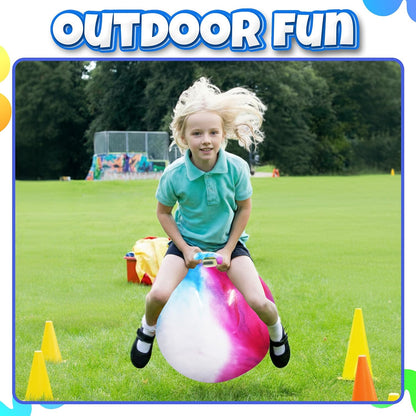 20 Inch Hopper Ball with Handle for Kids (50cm) Hippity Hop Jumping Ball | Marble Green & Yellow Bouncy Ball with Hand Pump for Sit & Spin, Active Play, Balance, Exercise & Outdoor Fun