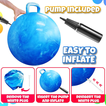 20 Inch Hopper Ball with Handle for Kids (50cm) Hippity Hop Jumping Ball | Marble Green & Yellow Bouncy Ball with Hand Pump for Sit & Spin, Active Play, Balance, Exercise & Outdoor Fun