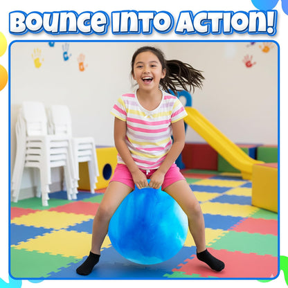 20 Inch Hopper Ball with Handle for Kids (50cm) Hippity Hop Jumping Ball | Marble Green & Yellow Bouncy Ball with Hand Pump for Sit & Spin, Active Play, Balance, Exercise & Outdoor Fun