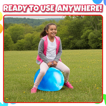 20 Inch Hopper Ball with Handle for Kids (50cm) Hippity Hop Jumping Ball | Marble Green & Yellow Bouncy Ball with Hand Pump for Sit & Spin, Active Play, Balance, Exercise & Outdoor Fun