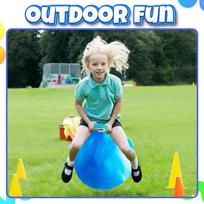 20 Inch Hopper Ball with Handle for Kids (50cm) Hippity Hop Jumping Ball | Marble Green & Yellow Bouncy Ball with Hand Pump for Sit & Spin, Active Play, Balance, Exercise & Outdoor Fun
