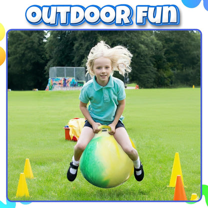 20 Inch Hopper Ball with Handle for Kids (50cm) Hippity Hop Jumping Ball | Marble Green & Yellow Bouncy Ball with Hand Pump for Sit & Spin, Active Play, Balance, Exercise & Outdoor Fun