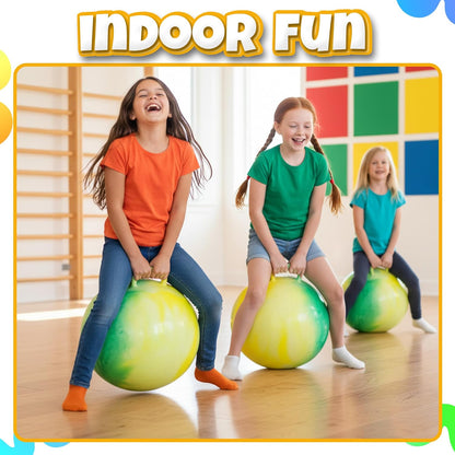 20 Inch Hopper Ball with Handle for Kids (50cm) Hippity Hop Jumping Ball | Marble Green & Yellow Bouncy Ball with Hand Pump for Sit & Spin, Active Play, Balance, Exercise & Outdoor Fun