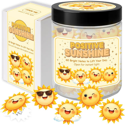 Positive Sunshine Jar – 60 Affirmation Cards for Emotional Support, Yellow Sunshine Gifts for Women & Mom, Motivational & Uplifting Positivity for Coworkers, Friends, Boyfriend, Girlfriend, Teen Girls