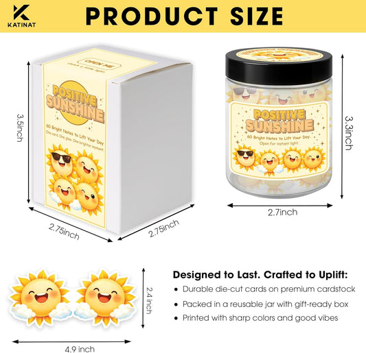 Positive Sunshine Jar – 60 Affirmation Cards for Emotional Support, Yellow Sunshine Gifts for Women & Mom, Motivational & Uplifting Positivity for Coworkers, Friends, Boyfriend, Girlfriend, Teen Girls