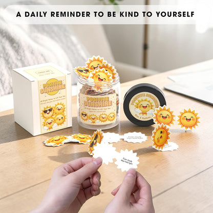 Positive Sunshine Jar – 60 Affirmation Cards for Emotional Support, Yellow Sunshine Gifts for Women & Mom, Motivational & Uplifting Positivity for Coworkers, Friends, Boyfriend, Girlfriend, Teen Girls