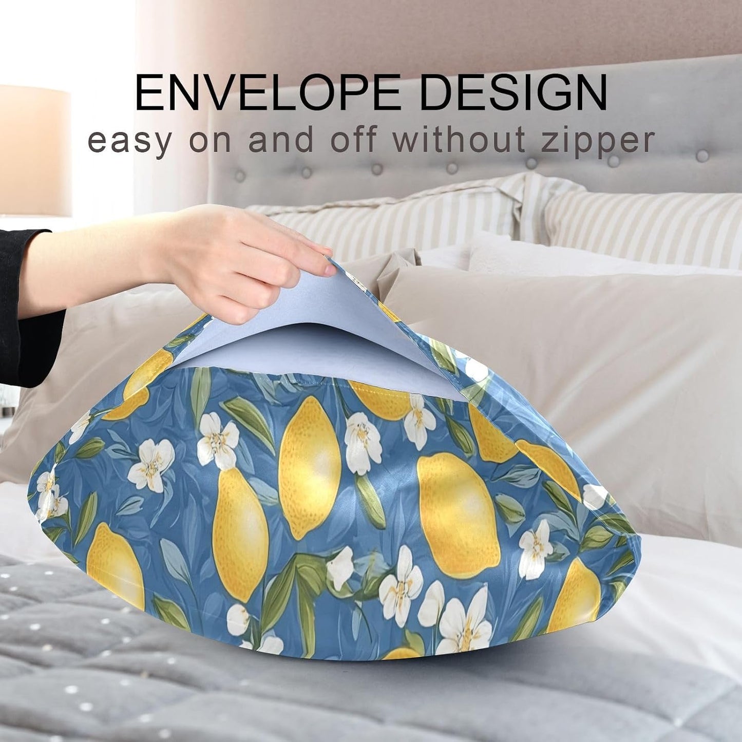 Yellow Lemons Satin Pillowcase for Hair and Skin Silk Pillowcase - Slip Cooling Satin Pillow Covers with Envelope Closure, Standard Size(20x26 inches)#238