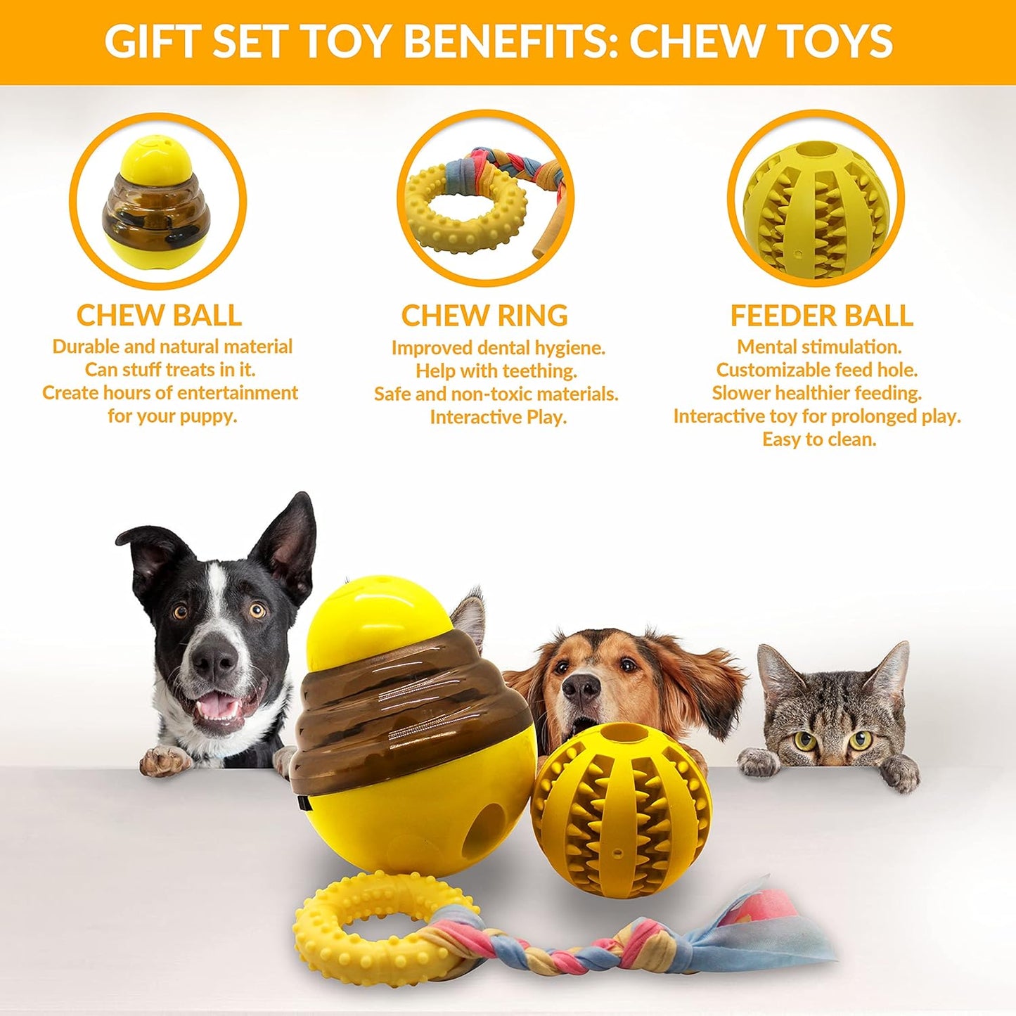 Puppy Starter Kit – 5pc Dog Toy Gift Set for Small Dogs – New Puppy Essentials Gift Box with Blanket, Squeaky Plush, Teething Ring, Treat Ball & Chew Ball (Yellow)