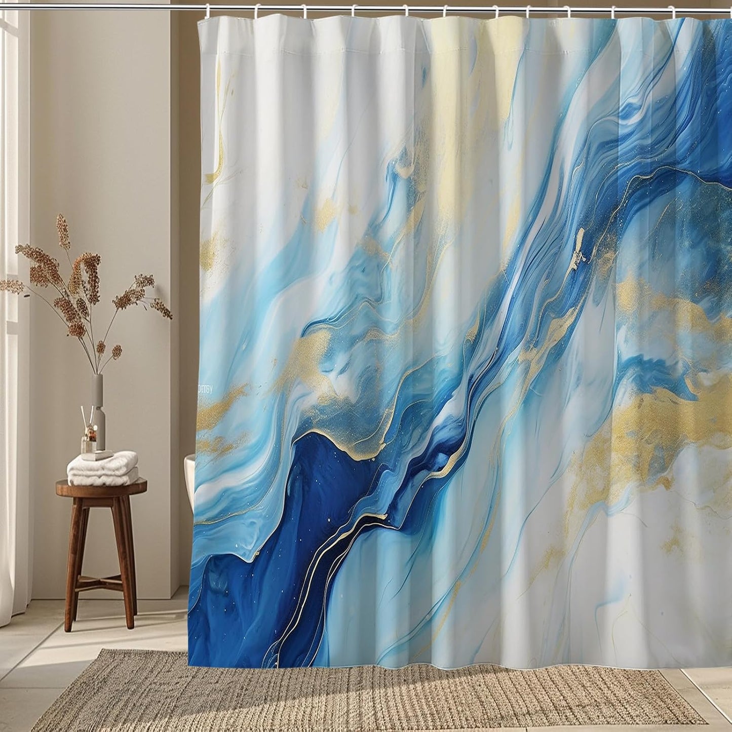 Marble Shower Curtain Abstract Morden Yellow Ink Texture Fabric Shower Curtains for Bathroom Decor 72x72 Inch
