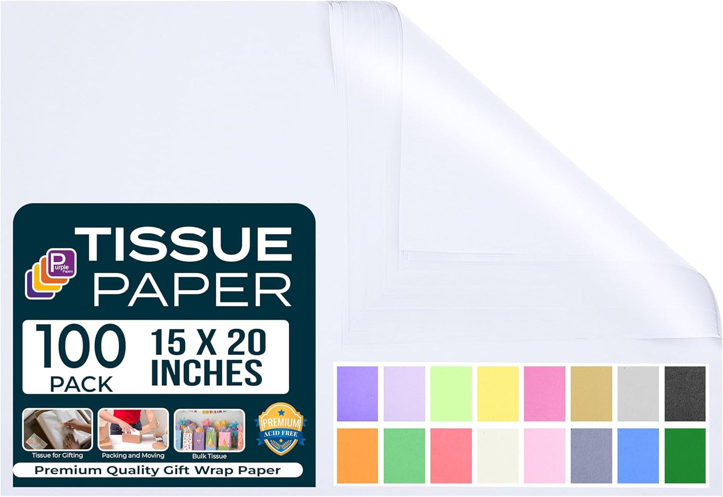 White Tissue Paper 15"x20" - 100 Sheets | White Tissue for Gift Bags, Wrapping & Crafts