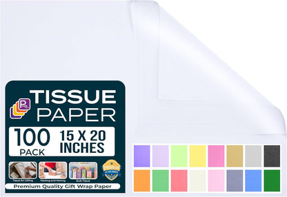 White Tissue Paper 15"x20" - 100 Sheets | White Tissue for Gift Bags, Wrapping & Crafts