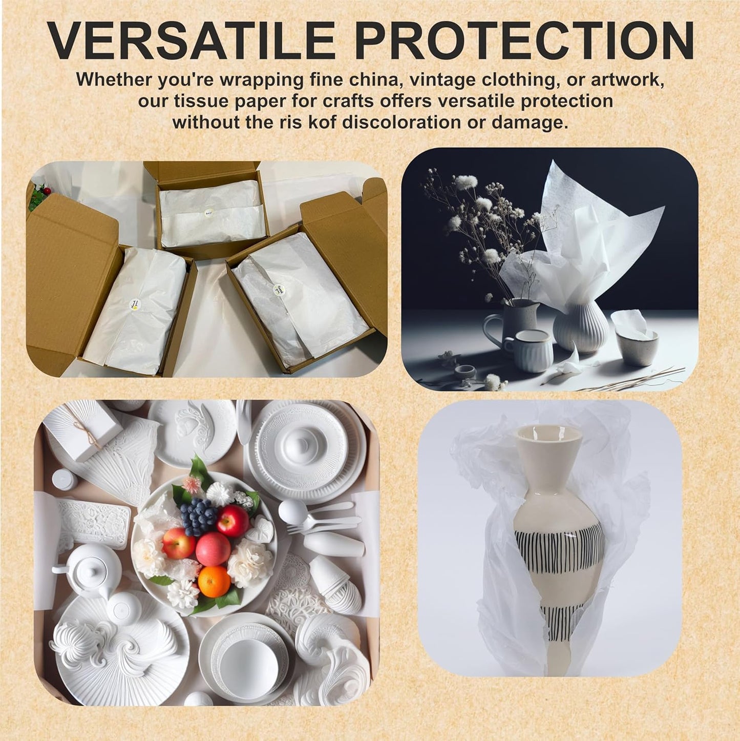 White Tissue Paper 15"x20" - 100 Sheets | White Tissue for Gift Bags, Wrapping & Crafts