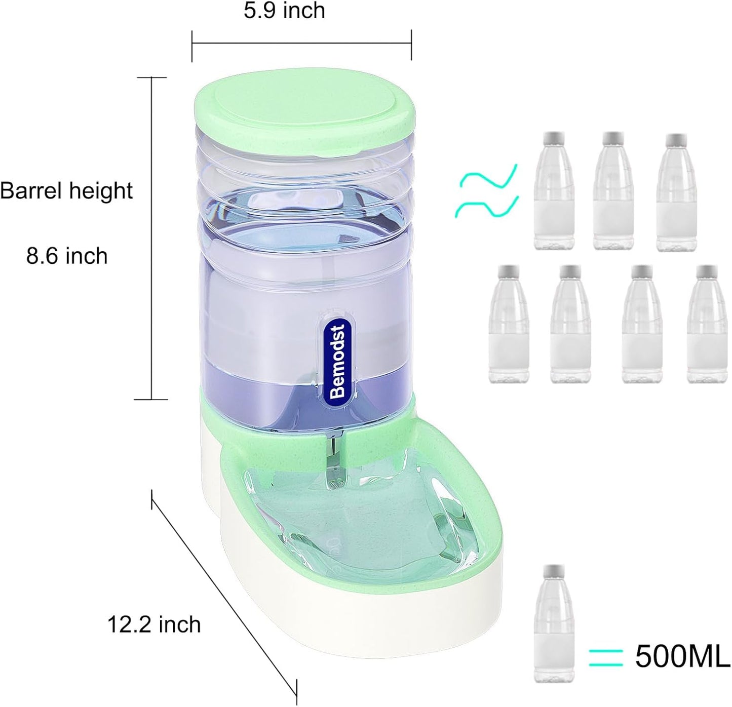 Automatic Pet Water Dispenser - Automatic Cat & Dog Water Bowl, 3.8L Gravity Design, Suitable for Small & Medium-Sized Pets (Green)