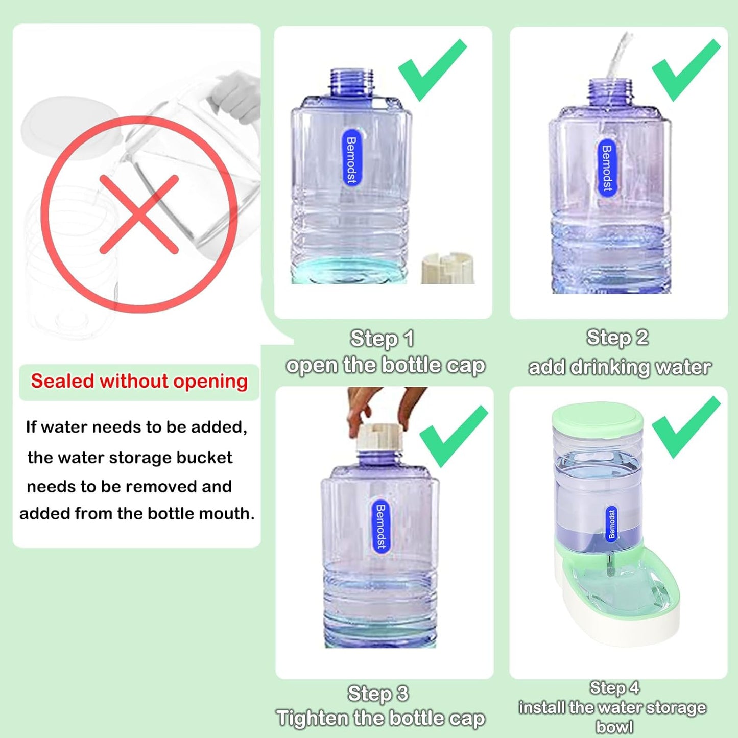 Automatic Pet Water Dispenser - Automatic Cat & Dog Water Bowl, 3.8L Gravity Design, Suitable for Small & Medium-Sized Pets (Green)