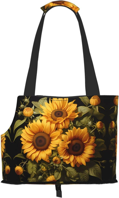with the Yellow Sunflower Print Cat Carriers Pet Bag,Small Dog Purse Lightweight Puppy Carrier,for Small Pups Handbag Outdoor