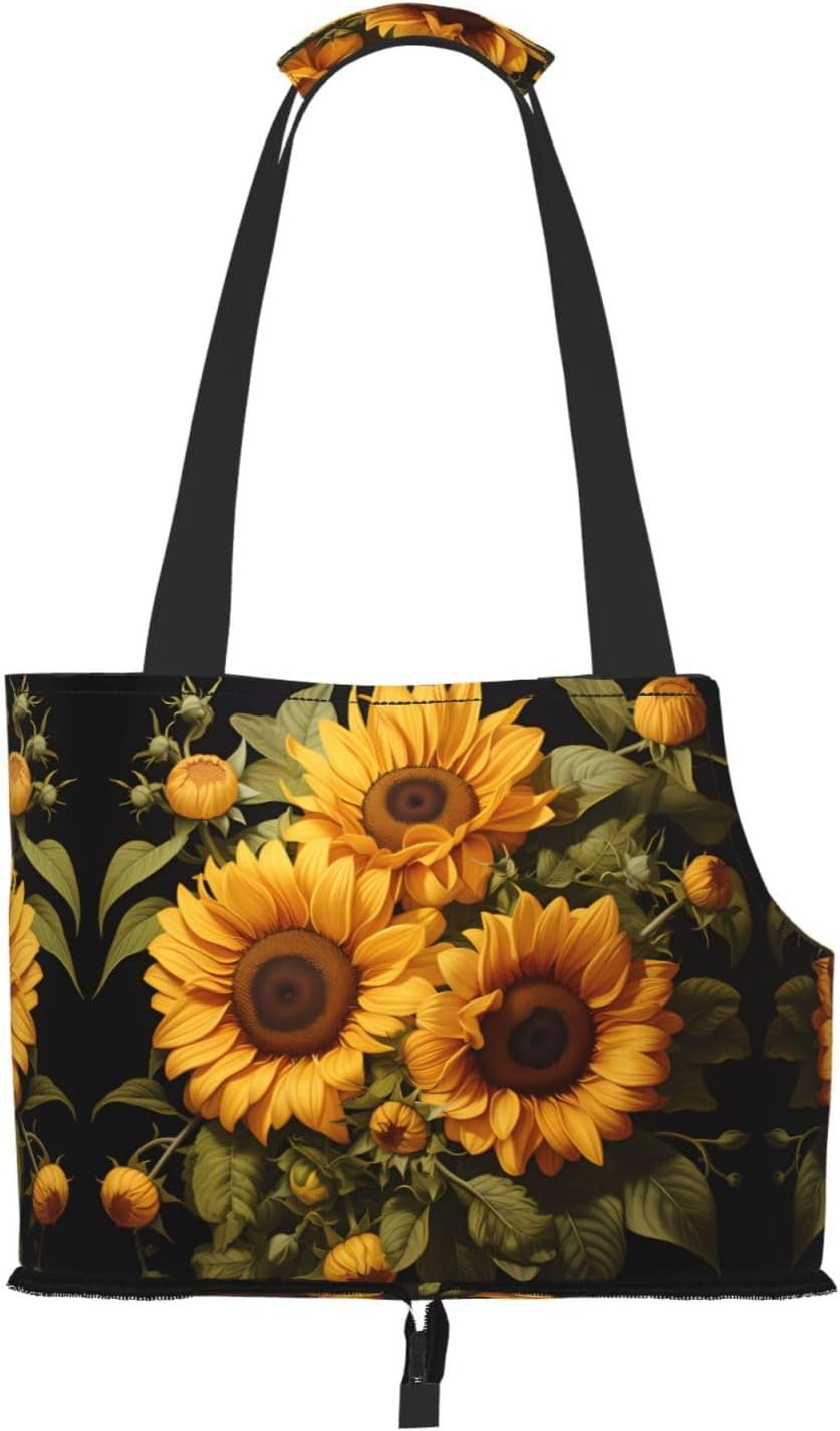 with the Yellow Sunflower Print Cat Carriers Pet Bag,Small Dog Purse Lightweight Puppy Carrier,for Small Pups Handbag Outdoor