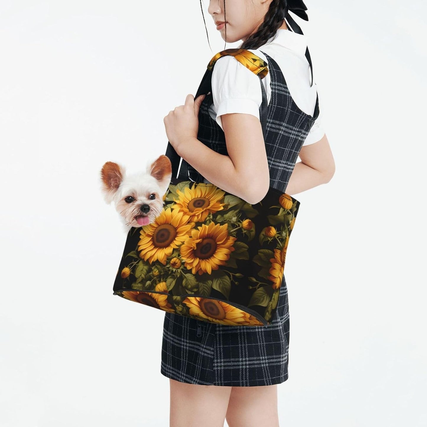 with the Yellow Sunflower Print Cat Carriers Pet Bag,Small Dog Purse Lightweight Puppy Carrier,for Small Pups Handbag Outdoor