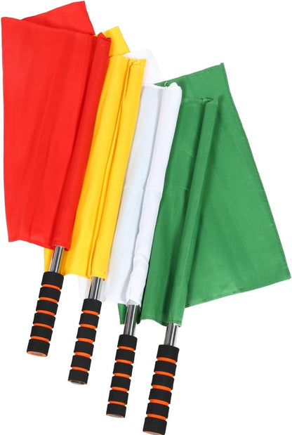 Soccer Referee Flags Football Track and Field Officials Signal Hand Flags 4 Color Set with Sponge Grip Stainless Steel Pole for Sports Match (Red, Green, Yellow, White)