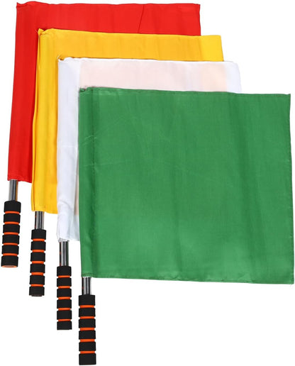 Soccer Referee Flags Football Track and Field Officials Signal Hand Flags 4 Color Set with Sponge Grip Stainless Steel Pole for Sports Match (Red, Green, Yellow, White)