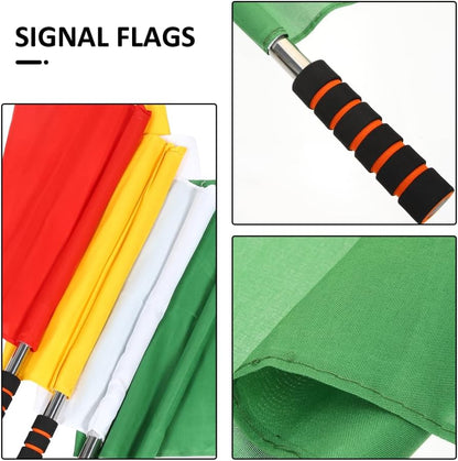 Soccer Referee Flags Football Track and Field Officials Signal Hand Flags 4 Color Set with Sponge Grip Stainless Steel Pole for Sports Match (Red, Green, Yellow, White)